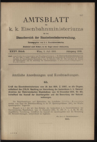 Verordnungs- und Anzeige-Blatt der k.k. General-Direction der österr. Staatsbahnen 19090705 Seite: 1