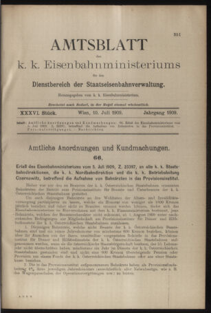 Verordnungs- und Anzeige-Blatt der k.k. General-Direction der österr. Staatsbahnen 19090710 Seite: 1