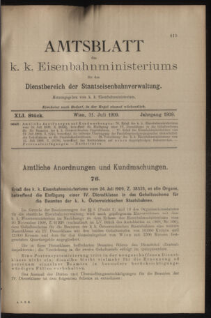 Verordnungs- und Anzeige-Blatt der k.k. General-Direction der österr. Staatsbahnen 19090731 Seite: 1