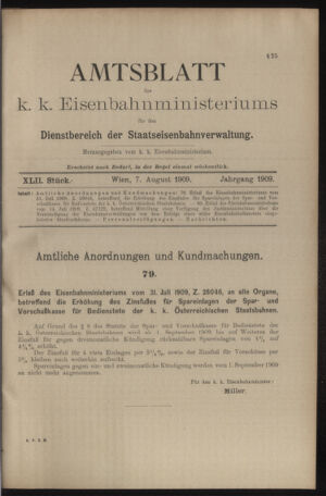 Verordnungs- und Anzeige-Blatt der k.k. General-Direction der österr. Staatsbahnen 19090807 Seite: 1