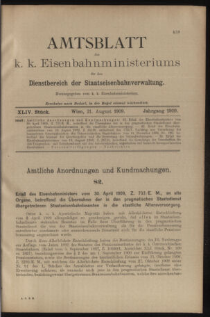 Verordnungs- und Anzeige-Blatt der k.k. General-Direction der österr. Staatsbahnen 19090821 Seite: 1