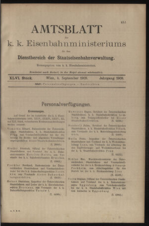 Verordnungs- und Anzeige-Blatt der k.k. General-Direction der österr. Staatsbahnen 19090904 Seite: 1