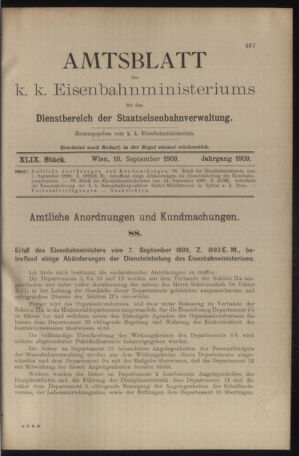 Verordnungs- und Anzeige-Blatt der k.k. General-Direction der österr. Staatsbahnen 19090918 Seite: 1