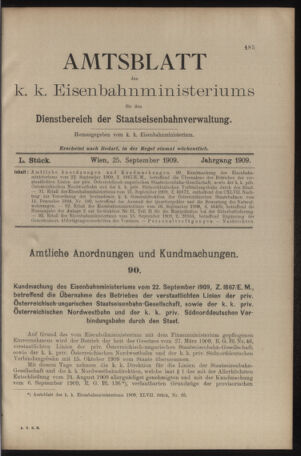 Verordnungs- und Anzeige-Blatt der k.k. General-Direction der österr. Staatsbahnen 19090925 Seite: 1