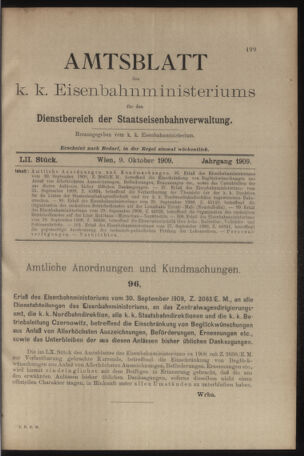 Verordnungs- und Anzeige-Blatt der k.k. General-Direction der österr. Staatsbahnen 19091009 Seite: 1