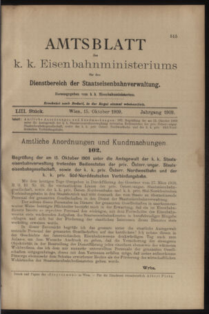 Verordnungs- und Anzeige-Blatt der k.k. General-Direction der österr. Staatsbahnen 19091015 Seite: 1