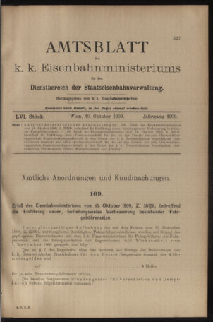 Verordnungs- und Anzeige-Blatt der k.k. General-Direction der österr. Staatsbahnen 19091018 Seite: 1