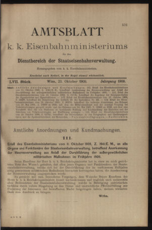 Verordnungs- und Anzeige-Blatt der k.k. General-Direction der österr. Staatsbahnen 19091023 Seite: 1