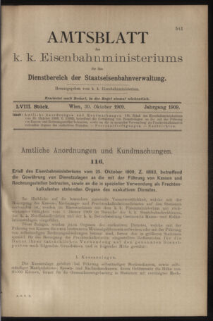 Verordnungs- und Anzeige-Blatt der k.k. General-Direction der österr. Staatsbahnen 19091030 Seite: 1