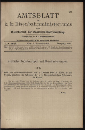 Verordnungs- und Anzeige-Blatt der k.k. General-Direction der österr. Staatsbahnen 19091103 Seite: 1