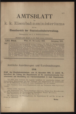 Verordnungs- und Anzeige-Blatt der k.k. General-Direction der österr. Staatsbahnen 19091120 Seite: 1