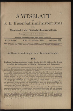 Verordnungs- und Anzeige-Blatt der k.k. General-Direction der österr. Staatsbahnen 19091120 Seite: 19