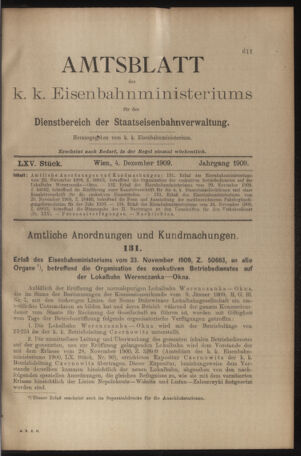 Verordnungs- und Anzeige-Blatt der k.k. General-Direction der österr. Staatsbahnen 19091204 Seite: 1