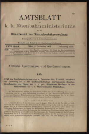 Verordnungs- und Anzeige-Blatt der k.k. General-Direction der österr. Staatsbahnen 19091209 Seite: 1