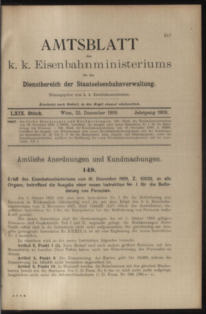 Verordnungs- und Anzeige-Blatt der k.k. General-Direction der österr. Staatsbahnen 19091222 Seite: 1