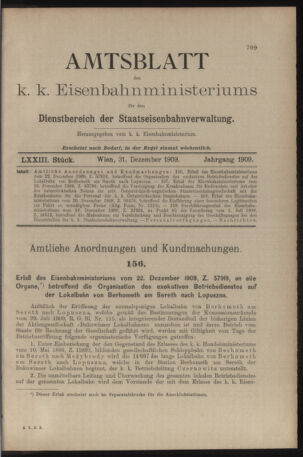 Verordnungs- und Anzeige-Blatt der k.k. General-Direction der österr. Staatsbahnen 19091231 Seite: 1