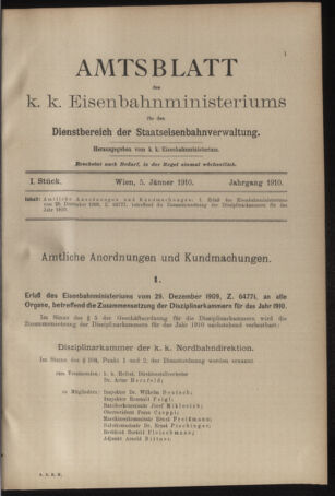 Verordnungs- und Anzeige-Blatt der k.k. General-Direction der österr. Staatsbahnen 19100105 Seite: 1