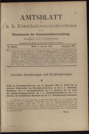 Verordnungs- und Anzeige-Blatt der k.k. General-Direction der österr. Staatsbahnen 19100108 Seite: 1