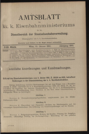 Verordnungs- und Anzeige-Blatt der k.k. General-Direction der österr. Staatsbahnen 19100115 Seite: 1