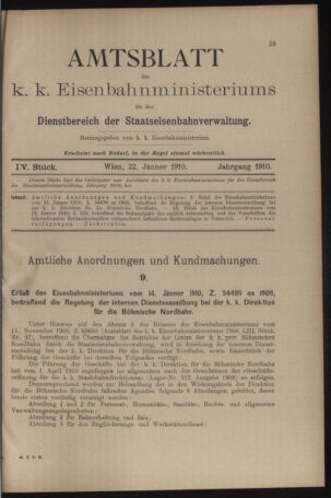 Verordnungs- und Anzeige-Blatt der k.k. General-Direction der österr. Staatsbahnen 19100122 Seite: 1