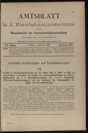 Verordnungs- und Anzeige-Blatt der k.k. General-Direction der österr. Staatsbahnen 19100205 Seite: 1