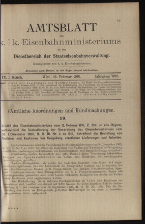 Verordnungs- und Anzeige-Blatt der k.k. General-Direction der österr. Staatsbahnen 19100219 Seite: 1