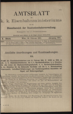 Verordnungs- und Anzeige-Blatt der k.k. General-Direction der österr. Staatsbahnen 19100226 Seite: 1