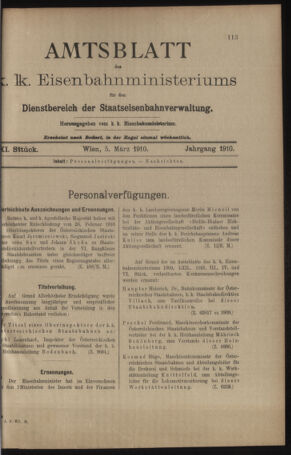 Verordnungs- und Anzeige-Blatt der k.k. General-Direction der österr. Staatsbahnen 19100305 Seite: 1