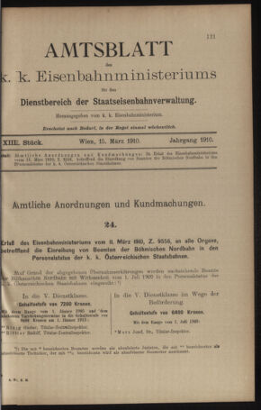 Verordnungs- und Anzeige-Blatt der k.k. General-Direction der österr. Staatsbahnen 19100315 Seite: 1