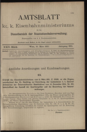 Verordnungs- und Anzeige-Blatt der k.k. General-Direction der österr. Staatsbahnen 19100319 Seite: 1