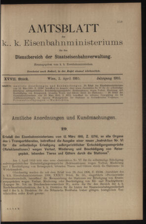 Verordnungs- und Anzeige-Blatt der k.k. General-Direction der österr. Staatsbahnen 19100402 Seite: 1