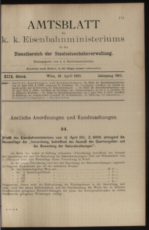 Verordnungs- und Anzeige-Blatt der k.k. General-Direction der österr. Staatsbahnen 19100416 Seite: 1