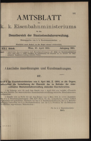 Verordnungs- und Anzeige-Blatt der k.k. General-Direction der österr. Staatsbahnen