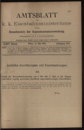 Verordnungs- und Anzeige-Blatt der k.k. General-Direction der österr. Staatsbahnen 19100514 Seite: 1