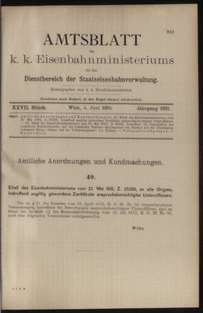 Verordnungs- und Anzeige-Blatt der k.k. General-Direction der österr. Staatsbahnen 19100604 Seite: 1