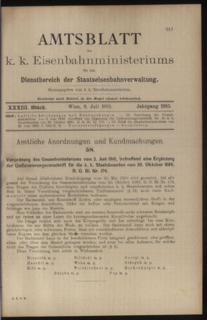 Verordnungs- und Anzeige-Blatt der k.k. General-Direction der österr. Staatsbahnen 19100709 Seite: 1