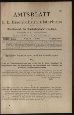 Verordnungs- und Anzeige-Blatt der k.k. General-Direction der österr. Staatsbahnen 19100716 Seite: 1