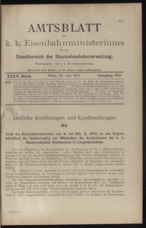 Verordnungs- und Anzeige-Blatt der k.k. General-Direction der österr. Staatsbahnen 19100723 Seite: 1