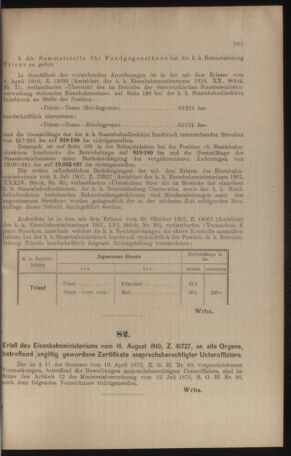 Verordnungs- und Anzeige-Blatt der k.k. General-Direction der österr. Staatsbahnen 19100827 Seite: 3