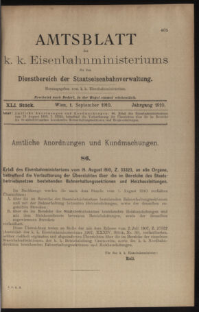 Verordnungs- und Anzeige-Blatt der k.k. General-Direction der österr. Staatsbahnen 19100901 Seite: 1