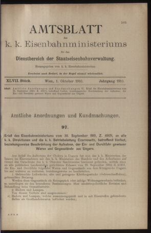 Verordnungs- und Anzeige-Blatt der k.k. General-Direction der österr. Staatsbahnen 19101001 Seite: 9