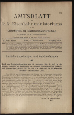 Verordnungs- und Anzeige-Blatt der k.k. General-Direction der österr. Staatsbahnen 19101008 Seite: 1