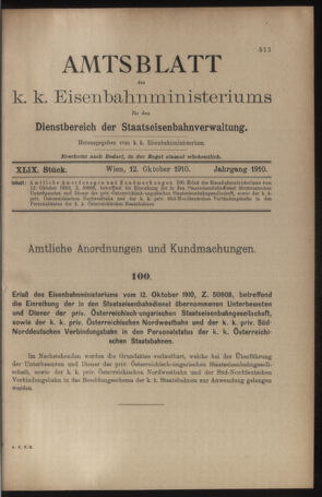 Verordnungs- und Anzeige-Blatt der k.k. General-Direction der österr. Staatsbahnen 19101012 Seite: 1