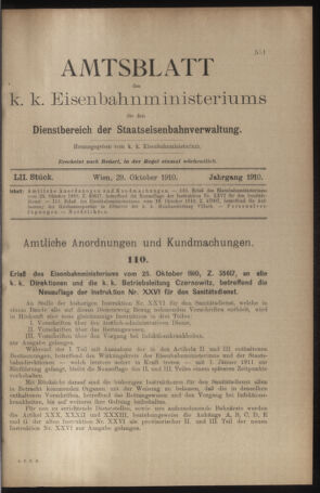 Verordnungs- und Anzeige-Blatt der k.k. General-Direction der österr. Staatsbahnen 19101029 Seite: 1