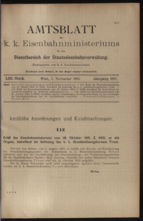 Verordnungs- und Anzeige-Blatt der k.k. General-Direction der österr. Staatsbahnen 19101105 Seite: 1