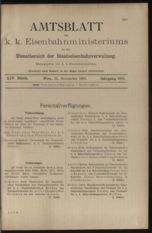 Verordnungs- und Anzeige-Blatt der k.k. General-Direction der österr. Staatsbahnen 19101112 Seite: 1