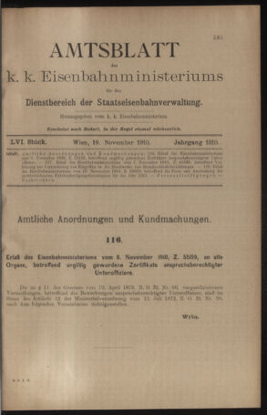 Verordnungs- und Anzeige-Blatt der k.k. General-Direction der österr. Staatsbahnen 19101119 Seite: 1