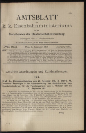 Verordnungs- und Anzeige-Blatt der k.k. General-Direction der österr. Staatsbahnen 19101203 Seite: 1