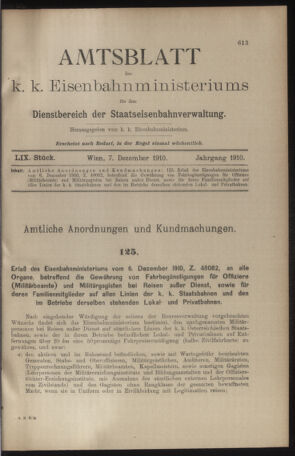 Verordnungs- und Anzeige-Blatt der k.k. General-Direction der österr. Staatsbahnen 19101207 Seite: 1