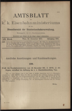 Verordnungs- und Anzeige-Blatt der k.k. General-Direction der österr. Staatsbahnen 19101210 Seite: 1